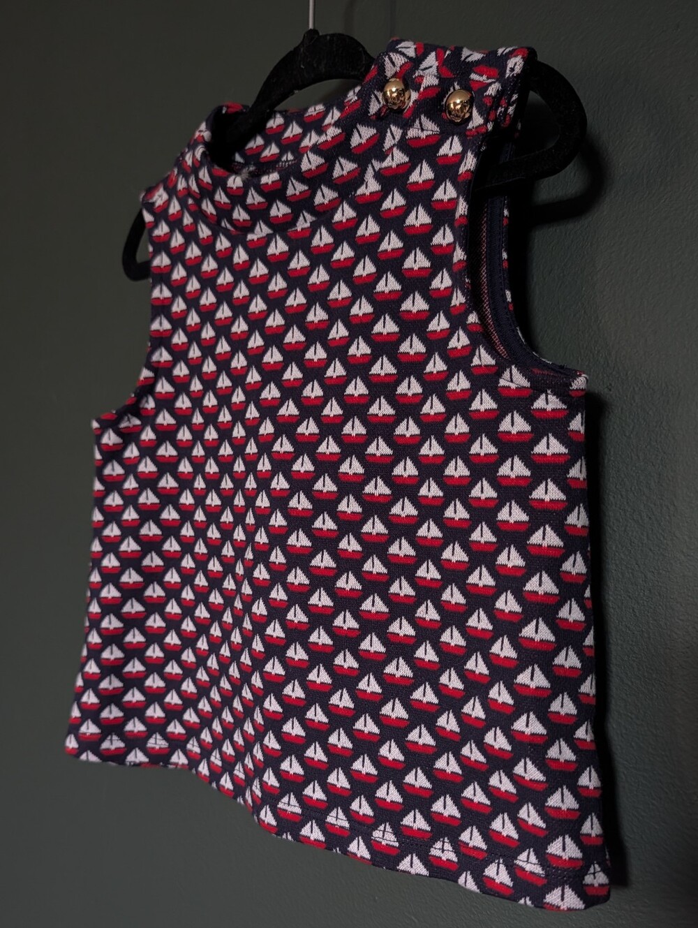 Janie and Jack Navy, Red & White Sailboat Knit Top with Gold Button Detail